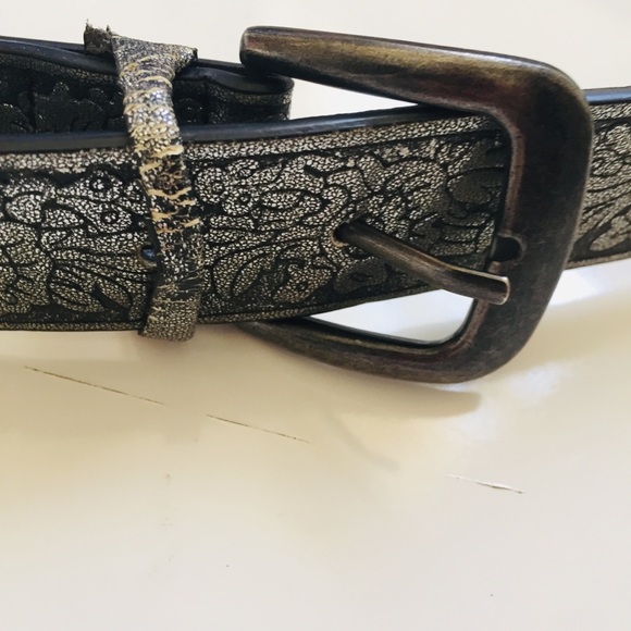 BELGO LUX Metallic Black Silver Floral Belt - Picture 12 of 16